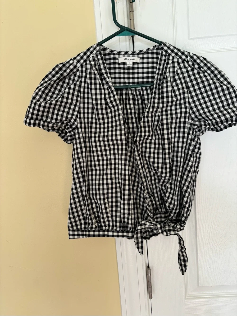 Madewell Black & White Gingham Tie-Front Blouse
